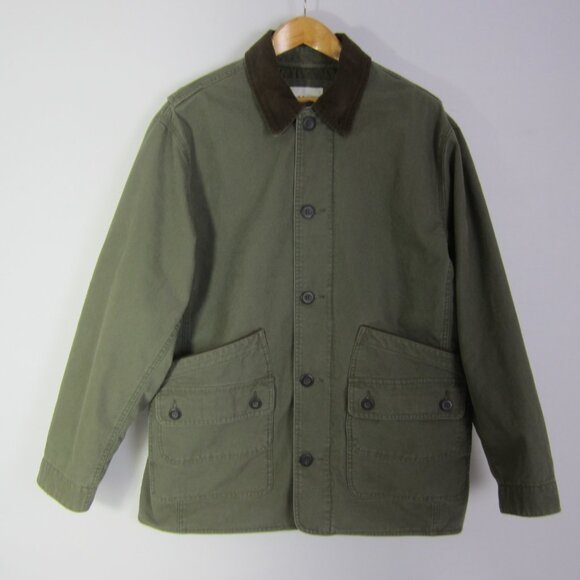 Vtg Orvis Men L Olive Green Barn Canvas Field Jacket Coat Corduroy Collar - Picture 10 of 13